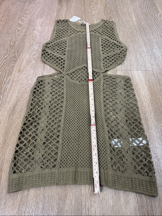 Zara Khaki Olive Green Knit Crochet Cut Out Swim Cover Mini Dress Size Medium - Picture 10 of 13